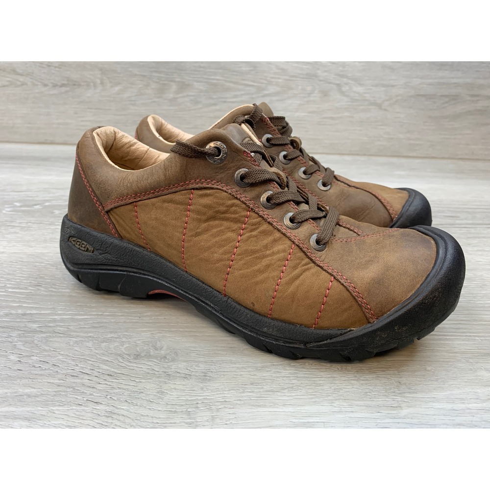Keen Presidio Brown Leather Walking Shoes Red Stitching Women's 6.5 Shoes
